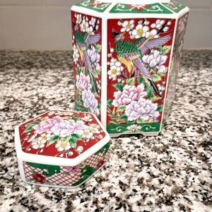 vintage Japanese porcelain hexagonal Tea Coffee Jar